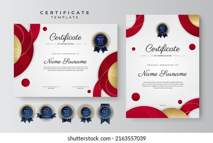 Certificate template with red and gold modern corporate concept design. Vector illustration for diploma certificate, award, employee of the mont