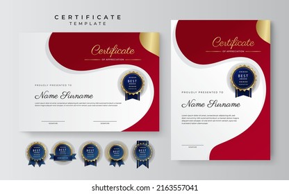 Certificate template with red and gold modern corporate concept design. Vector illustration for diploma certificate, award, employee of the mont