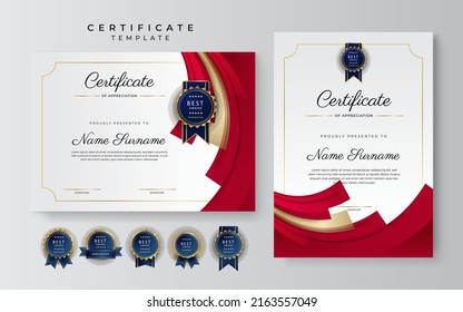 Certificate template with red and gold modern corporate concept design. Vector illustration for diploma certificate, award, employee of the mont