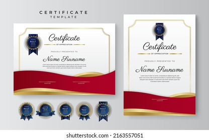 Certificate template with red and gold modern corporate concept design. Vector illustration for diploma certificate, award, employee of the mont