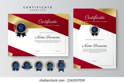 Certificate template with red and gold modern corporate concept design. Vector illustration for diploma certificate, award, employee of the mont