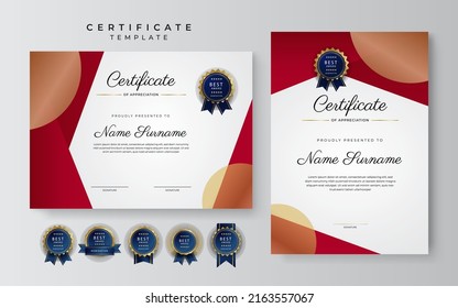 Certificate template with red and gold modern corporate concept design. Vector illustration for diploma certificate, award, employee of the mont