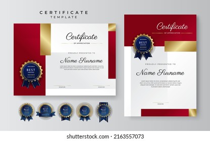 Certificate template with red and gold modern corporate concept design. Vector illustration for diploma certificate, award, employee of the mont