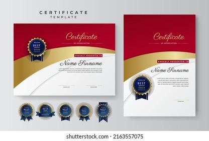 Certificate template with red and gold modern corporate concept design. Vector illustration for diploma certificate, award, employee of the mont