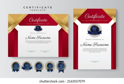 Certificate template with red and gold modern corporate concept design. Vector illustration for diploma certificate, award, employee of the mont