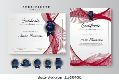 Certificate template with red and gold modern corporate concept design. Vector illustration for diploma certificate, award, employee of the mont