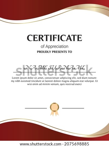 certificate template red potrait color awards elegant simple luxury modern vector