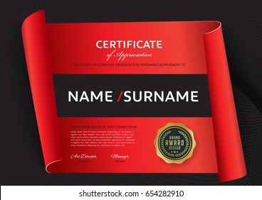 certificate template with red ribbon decoration,diploma,Vector illustration and vector Luxury premium badges design.