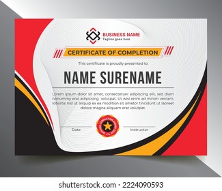 Certificate template with Red  Yellow color variant, lighter background design