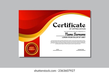 A certificate template with a red and yellow wavy design is a versatile asset suitable for creating eye-catching, modern certificates for various occasions and events.