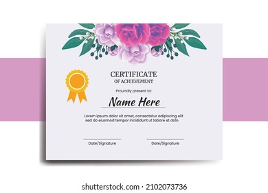 Certificate Template Rose with Camellia flower watercolor Digital hand drawn svg