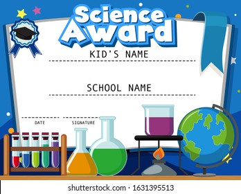 Certificate Template For Science Award With Science Equipments In Background Illustration