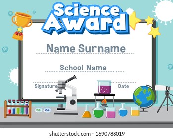 Certificate Template For Science Award With Kid In The Lab Background Illustration