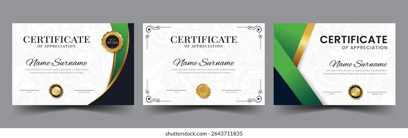 Conjunto de Plantilla de certificado. Colección de diplomas modernos y lujosos con Ilustración vectorial de insignia