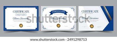 Certificate template set. Collection of modern and luxury diplomas with badge vector illustration