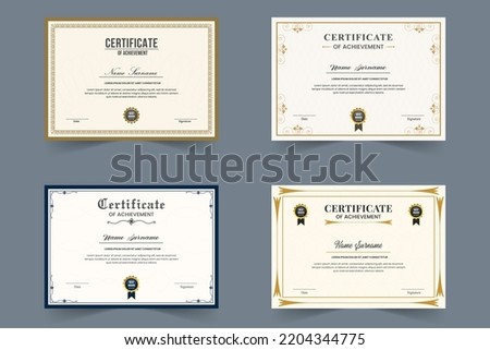 Certificate template set. modern certificate with golden badge. Golden border, luxury and modern line pattern. Diploma Certificate template