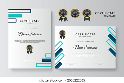 Certificate template set with premium gold badge. set of two certificate of appreciation abstract background design