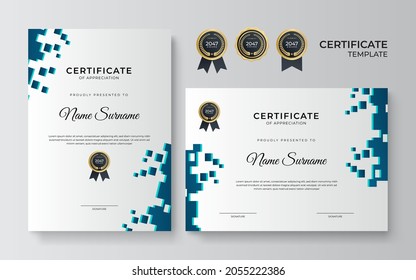 Certificate template set with premium gold badge. set of two certificate of appreciation abstract background design