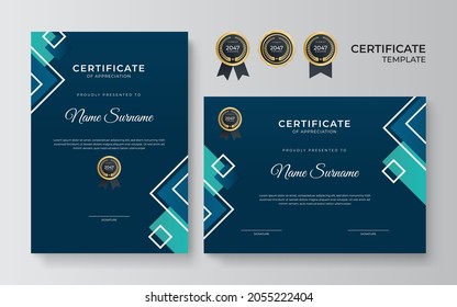 Certificate template set with premium gold badge. set of two certificate of appreciation abstract background design