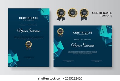 Certificate template set with premium gold badge. set of two certificate of appreciation abstract background design
