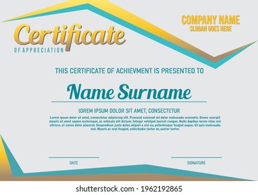 Certificate template in shape sharp style,grey and turquoise color