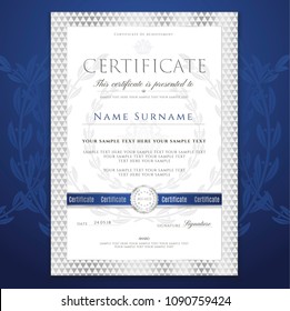 Certificate template, Silver Diploma design certificate of achievement, certificate of completion, certificate of appreciation, of excellence, of attendance template, award template