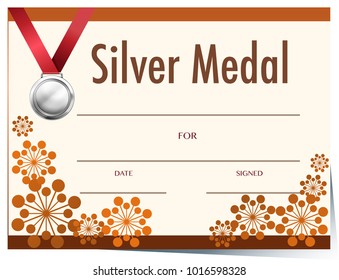 Certificate template with silver medal  illustration