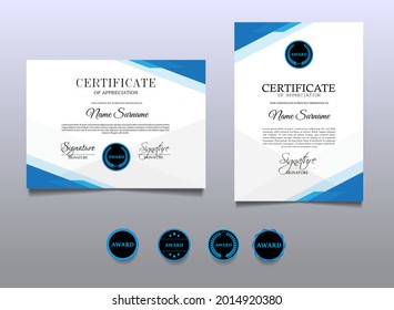Certificate template simple design with blue color