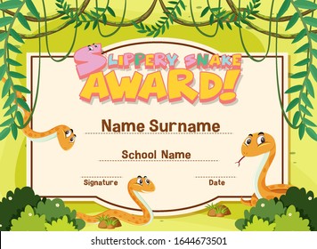 Plantilla de certificado para ilustración de premio resbaladiza de serpiente