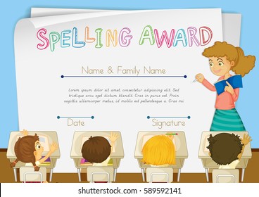 Certificate template for spelling award illustration