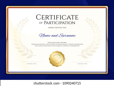 Certificate template in sport theme with blue border frame, Diploma design