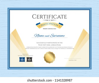 Certificate template in sport theme with border frame, Diploma design