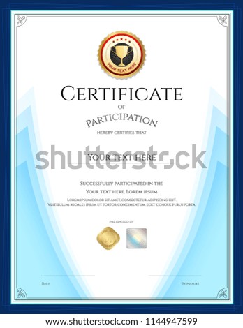 Certificate template in sport theme with border frame, Diploma design