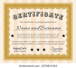 Certificate template.  Superior design.  With complex background.  Customizable, Easy to edit and change colors.  Orange color.
