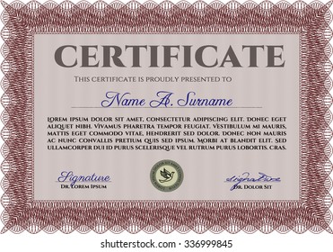 Certificate template. Superior design. Easy to print. Vector pattern that is used in currency and diplomas.