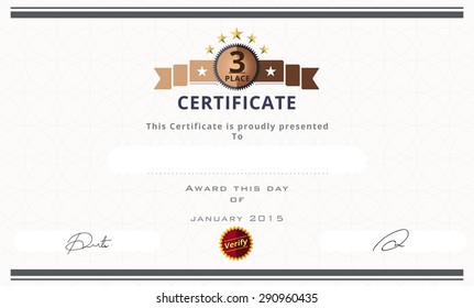 Certificate template with third place concept. certificate border design. vector illustration