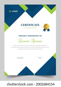 Certificate template in vector for achievement graduation completion. Certificate of appreciation template,  Clean modern certificate with gold badge.   