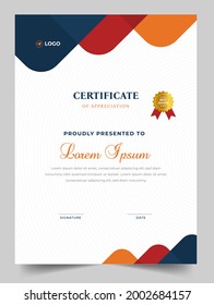 Certificate template in vector for achievement graduation completion. Certificate of appreciation template,  Clean modern certificate with gold badge.   