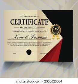 Certificate template in vector, gold and blue color, Certificate border template with luxury and modern line pattern