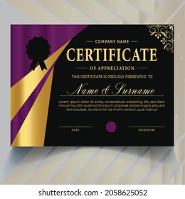 Certificate template in vector, gold and blue color, Certificate border template with luxury and modern line pattern