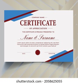 Plantilla de certificado en vectores, color oro y azul, plantilla de borde de certificado con un patrón de línea de lujo y moderno