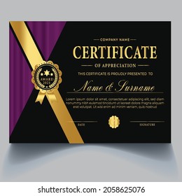 Plantilla de certificado en vectores, color oro y azul, plantilla de borde de certificado con un patrón de línea de lujo y moderno