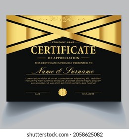 Certificate template in vector, gold and blue color, Certificate border template with luxury and modern line pattern
