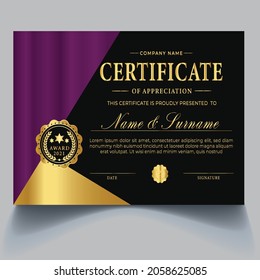 Certificate template in vector, gold and blue color, Certificate border template with luxury and modern line pattern