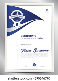 certificate template vector illustration, diploma layout in a4 size, business flyer design, advertisement, printing, achievement, Appreciation, corporate event, blue abstract background