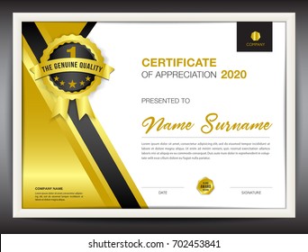 certificate template vector illustration, diploma layout in a4 size, gold business flyer design, advertisement, printing, achievement, Appreciation, corporate event, certificate layout for business