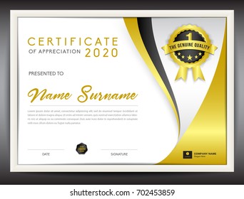 certificate template vector illustration, diploma layout in a4 size, gold business flyer design, advertisement, printing, achievement, Appreciation, corporate event, certificate layout for business