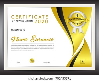 certificate template vector illustration, diploma layout in a4 size, gold business flyer design, advertisement, printing, achievement, Appreciation, corporate event, blue Polygon background