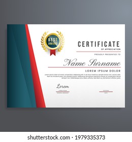 Certificate template vector, multipurpose certificate design with dark blue, red, and gold badge, can be used for diploma, completion, achievement, etc