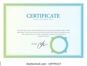 Certificate template. Vector pattern that is used in currency and diplomas